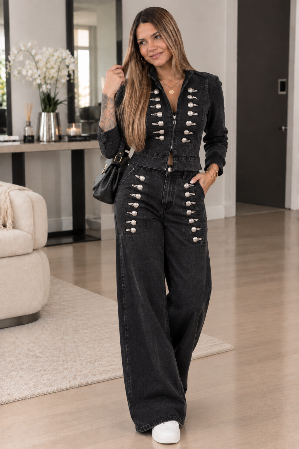 Midnight Studded Wide-Leg Jumpsuit | Enterizo Negro