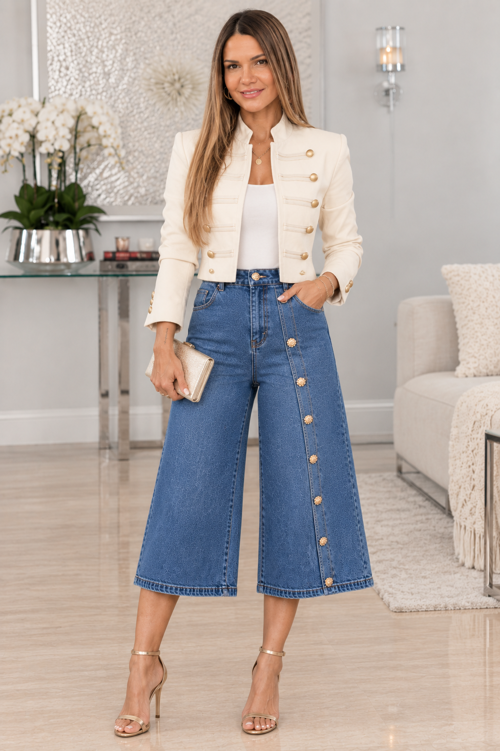 Ivory Gold-Button Jacket | Chaqueta Marfil
