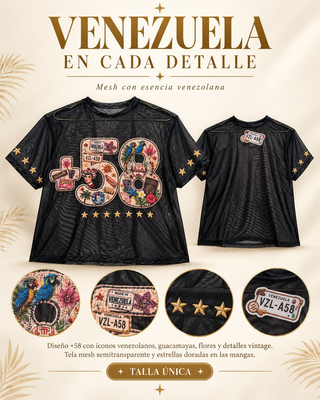 +58 Black Mesh Tee | Camisa Negra Mesh +58