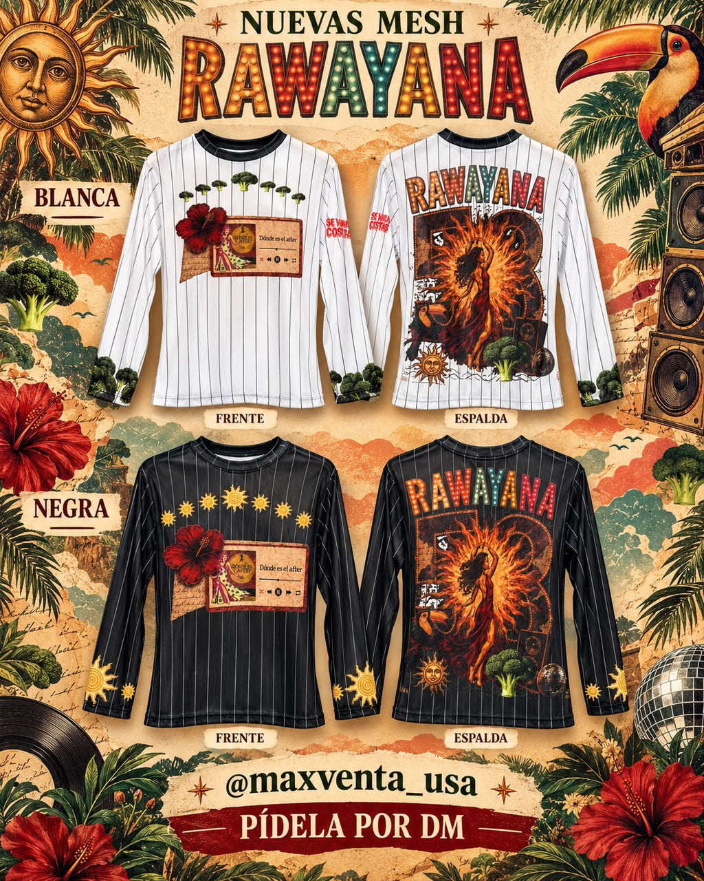 Camiseta Rawayana Blanca y Negra - frente y espalda