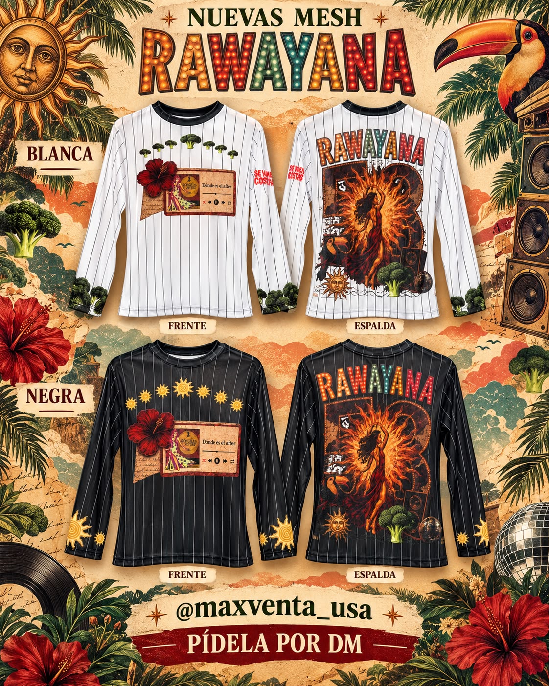 Camiseta Rawayana Blanca y Negra - frente y espalda