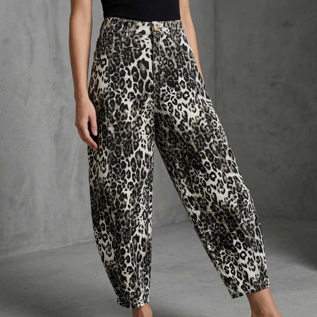 Detalle del volumen y estampado del pantalón
