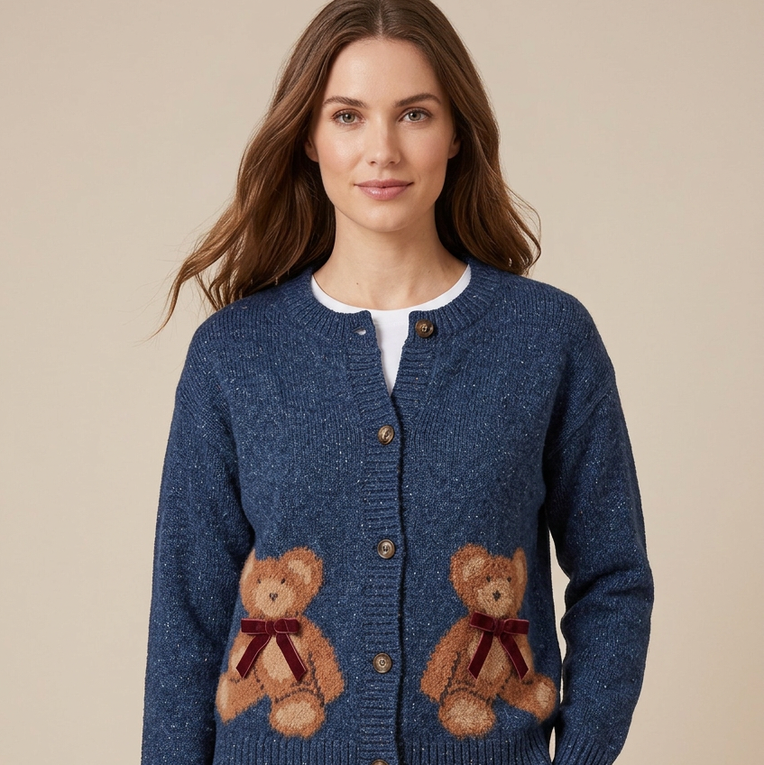 Teddy Friends – Suéter Cárdigan de Ositos para Mujer