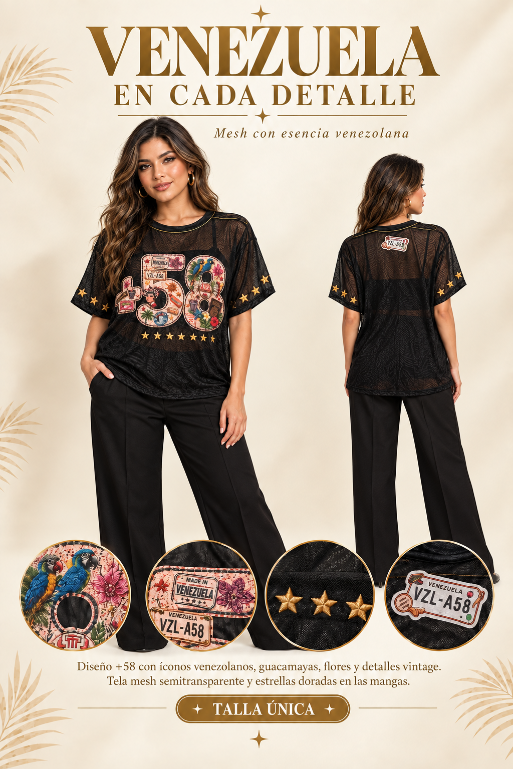 +58 Black Mesh Tee | Camisa Negra Mesh +58